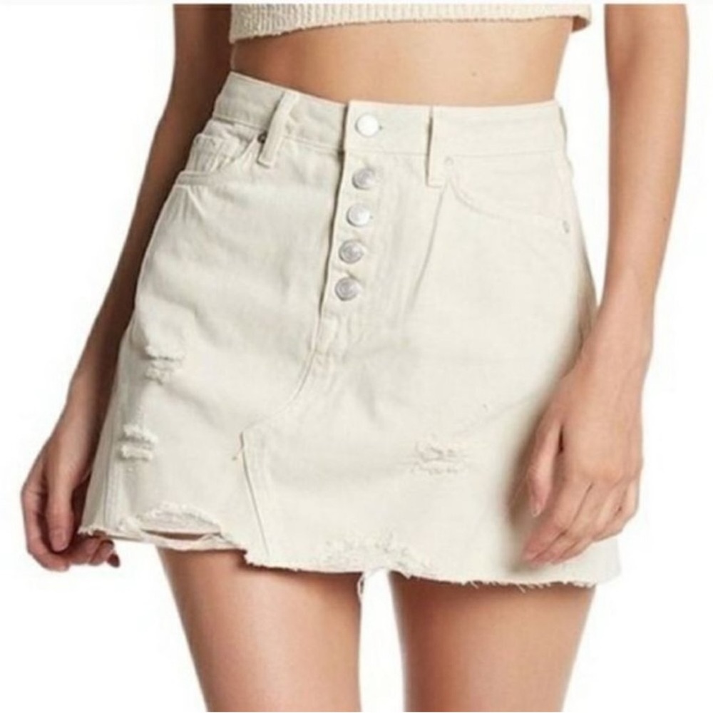 We The‎ Free Jean Skirt Cream Button Fly Distressed Frayed Hem Free People Sz 27